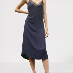 XS Babaton Slip Dress with Lace Trim - Navy (ARITZIA)